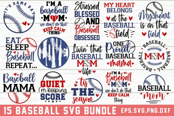Baseball Mom Quotes SVG Bundle for Crafts and Graphics