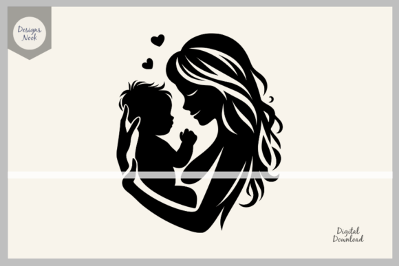 Mom Holding a Baby SVG Clipart PNG DXF for Crafts and Graphics